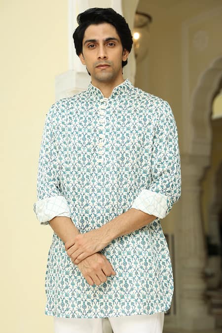 Rohit Kamra Jaipur Linen Silk Flower Print Kurta 