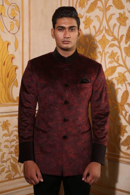 Rohit Kamra Jaipur Paisley Velvet Jodhpuri Bandhgala 