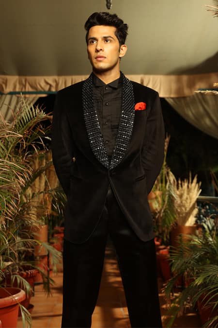 Rohit Kamra Jaipur Neckline Embroidered Velvet Tuxedo 
