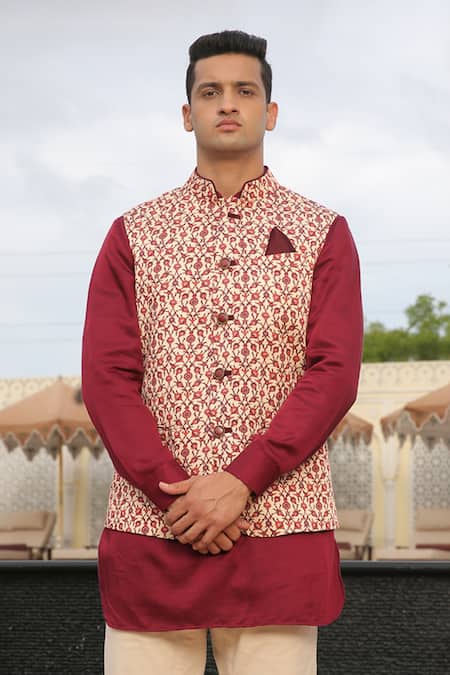 Rohit Kamra Jaipur Bloom Jaal Print Bundi Kurta Set 
