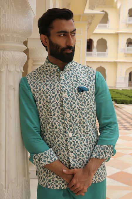 Rohit Kamra Jaipur Bloom Jaal Print Bundi Kurta Set 