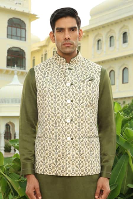 Rohit Kamra Jaipur Bloom Jaal Print Bundi Kurta Set 