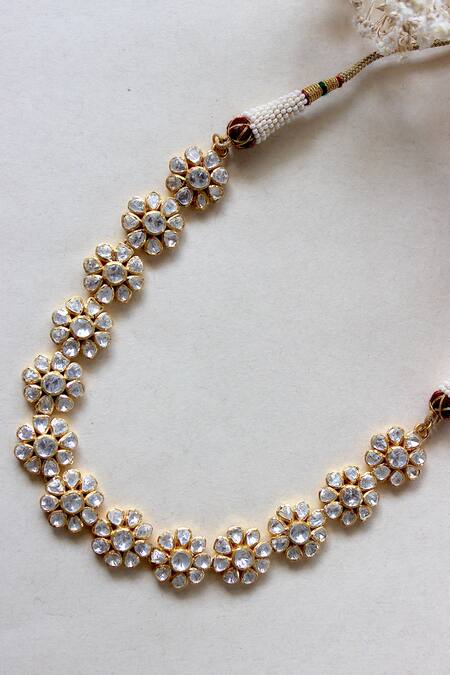 Zeeya Luxury Jewellery_Gold Plated Imitation Diamonds Flower Bloom Embellished Jewellery Set_Online_at_Aza_Fashions