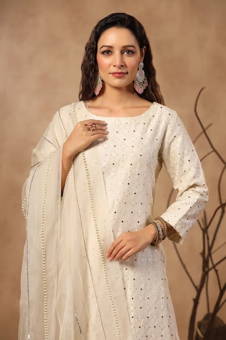 Shop_Palak Khandelwal_White Silk, Georgette, Organza Sequins, Pearls, Embroidered Kurta Sharara Set _Online_at_Aza_Fashions