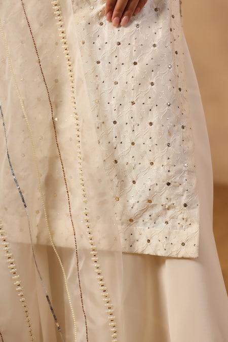 Shop_Palak Khandelwal_White Silk, Georgette, Organza Sequins, Pearls, Embroidered Kurta Sharara Set 
