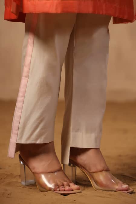 Buy_Palak Khandelwal_Orange Chanderi, Organza Cut Work, Embroidery, Sequins Round Neck Kurta Pant Set _Online_at_Aza_Fashions