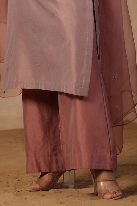 Buy Palak Khandelwal Pink Chanderi, Organza Cut Work, Pearls Round Neck Embroidered Yoke Kurta Set Online at Aza Fashions Buy_Palak Khandelwal_Pink Chanderi, Organza Cut Work, Pearls Round Neck Embroidered Yoke Kurta Set _Online_at_Aza_Fashions