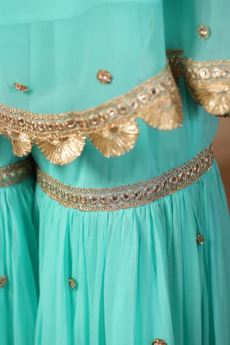 Shop_Palak Khandelwal_Blue Georgette Sequins, Pearls Keyhole Neck Embroidered Short Kurta Sharara Set 