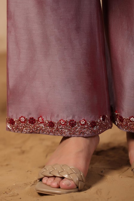 Shop_Palak Khandelwal_Purple Velvet, Chanderi, Organza Sequins, Pearls, Cut Work, Floral Kurta Set 