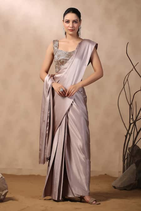 Palak Khandelwal Pink Crinkled Satin Hand Work Cutdana Pre-draped Saree With Embroidered Blouse 