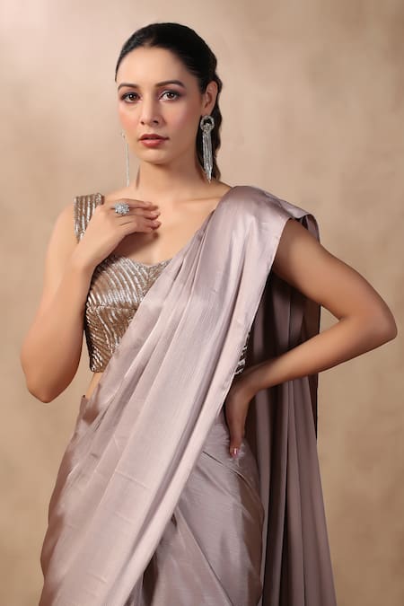 Palak Khandelwal_Pink Satin, Crepe Cut Work, Embroidery Pre-draped Saree With Hand Blouse _at_Aza_Fashions