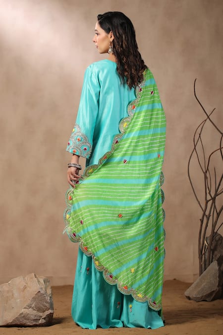 Palak Khandelwal Embroidered Sharara Set With Leheriya Dupatta 