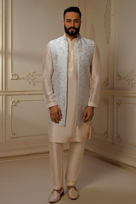 Vanshik Blossom Garden Embroidered Bundi Kurta Set 