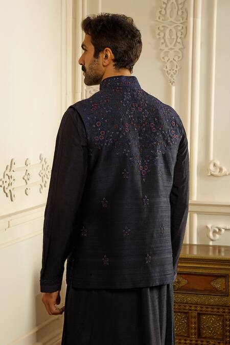 Vanshik Petunia Garden Embroidered Bundi Kurta Set 