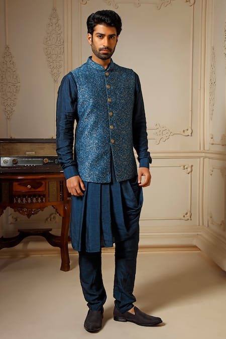 Vanshik Pashmina Blend Silk Bundi Draped Kurta Set 