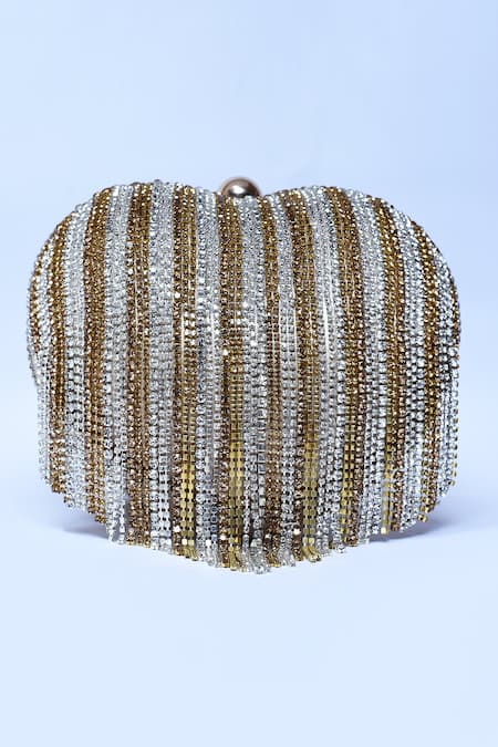 Aloha By PS_Gold Studs, Tassels Love Story Heart Clutch _Online_at_Aza_Fashions