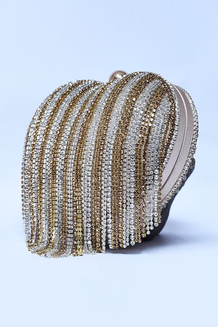 Buy_Aloha By PS_Gold Studs, Tassels Love Story Heart Clutch _Online_at_Aza_Fashions