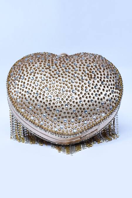 Shop_Aloha By PS_Gold Studs, Tassels Love Story Heart Clutch _Online_at_Aza_Fashions