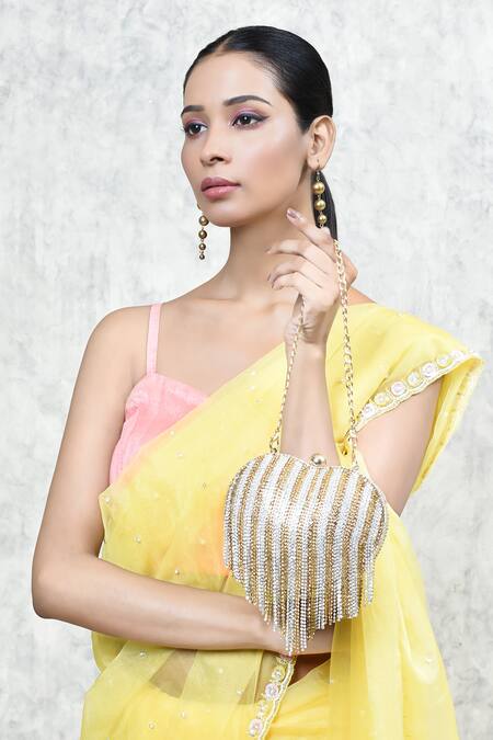 Aloha By PS_Silver Studs, Tassels Love Story Heart Shaped Embellished Clutch _at_Aza_Fashions