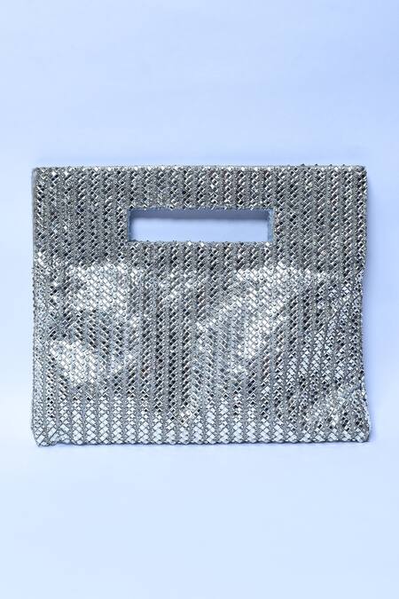 Aloha By PS_Silver Mirrors, Diamonds Embellished Pouchette_Online_at_Aza_Fashions