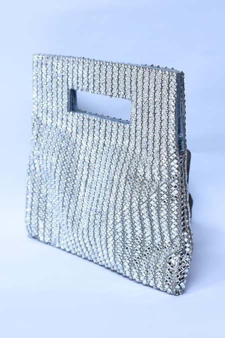 Buy_Aloha By PS_Silver Mirrors, Diamonds Embellished Pouchette_Online_at_Aza_Fashions