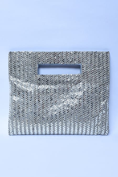 Shop_Aloha By PS_Silver Mirrors, Diamonds Embellished Pouchette_Online_at_Aza_Fashions