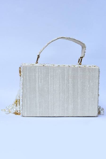 Shop_Aloha By PS_Off White Pearls, Crystals Noori Tassel Box Clutch_Online_at_Aza_Fashions