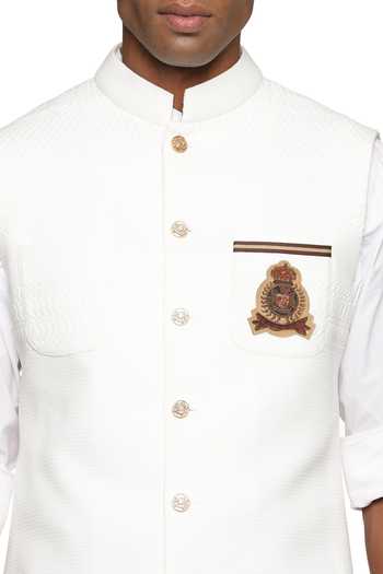Paresh Lamba Signatures White Cotton Patchwork Quilted Bundi 5