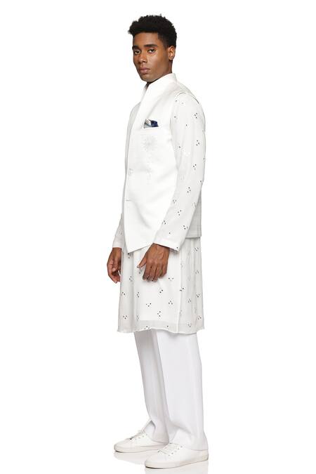 Shop_Paresh Lamba Signatures_White Polyester, Silk Embroidery Floral Bundi _Online_at_Aza_Fashions