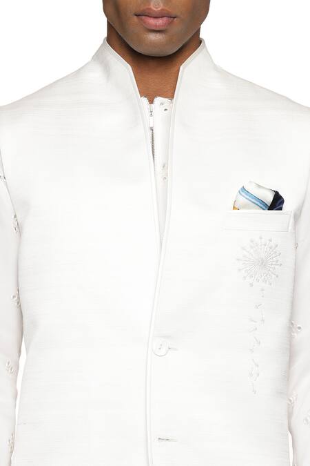 Paresh Lamba Signatures_White Polyester, Silk Embroidery Floral Bundi _at_Aza_Fashions