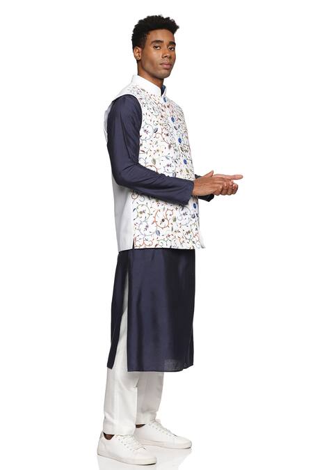 Buy_Paresh Lamba Signatures_White Polyester Silk Embroidered Floral Jaal Bundi _Online_at_Aza_Fashions