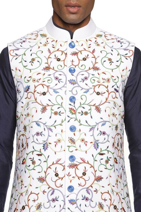 Shop_Paresh Lamba Signatures_White Polyester Silk Embroidered Floral Jaal Bundi _Online_at_Aza_Fashions