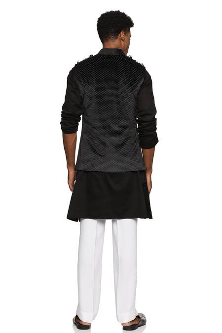Shop_Paresh Lamba Signatures_Black Velvet Dot Pattern Bundi _at_Aza_Fashions