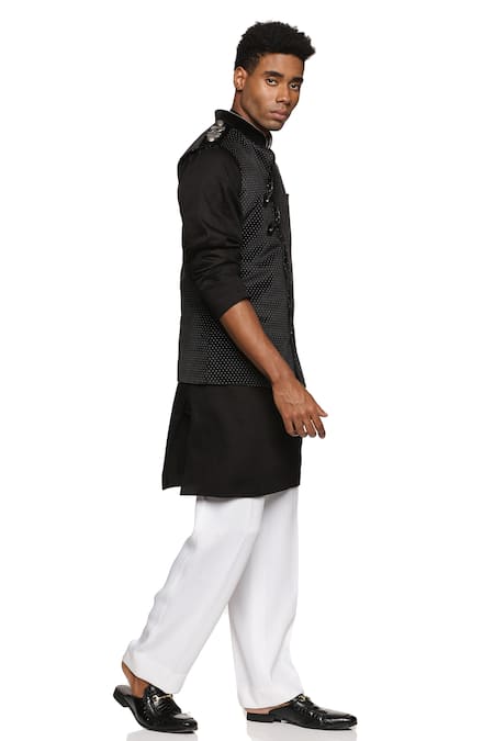 Paresh Lamba Signatures_Black Velvet Dot Pattern Bundi _Online_at_Aza_Fashions