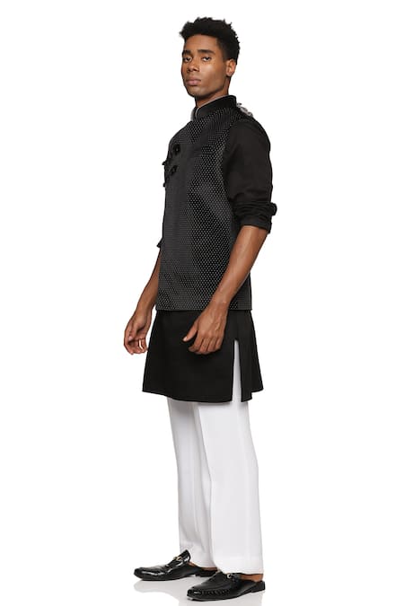 Buy_Paresh Lamba Signatures_Black Velvet Dot Pattern Bundi _Online_at_Aza_Fashions