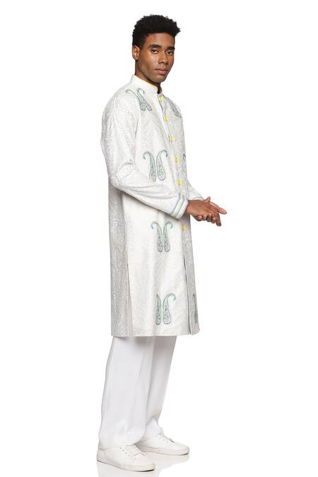 Paresh Lamba Signatures_White Chanderi Silk Embroidered Floral Kurta  _Online_at_Aza_Fashions