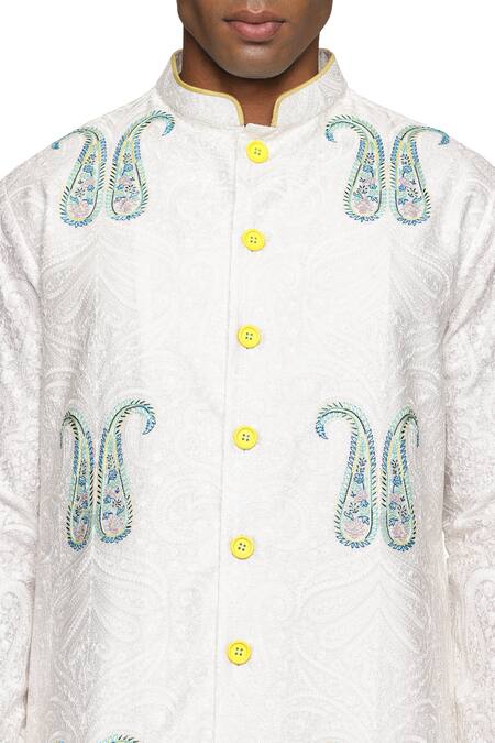 Buy_Paresh Lamba Signatures_White Chanderi Silk Embroidered Floral Kurta  _Online_at_Aza_Fashions
