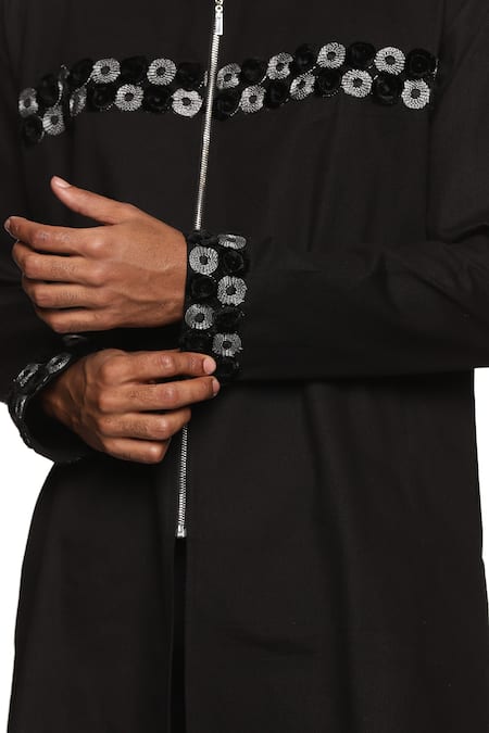 Paresh Lamba Signatures_Black Denim Embroidered Geometric Placement Kurta  _at_Aza_Fashions