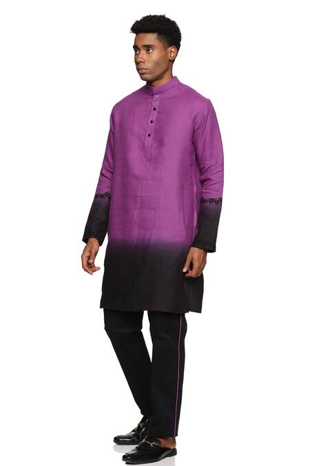 Shop_Paresh Lamba Signatures_Purple Linen Embroidered Floral Bundi Kurta Set _Online_at_Aza_Fashions
