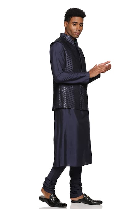 Buy_Paresh Lamba Signatures_Blue Polyester Sequins Chevron Embroidered Bundi _Online_at_Aza_Fashions