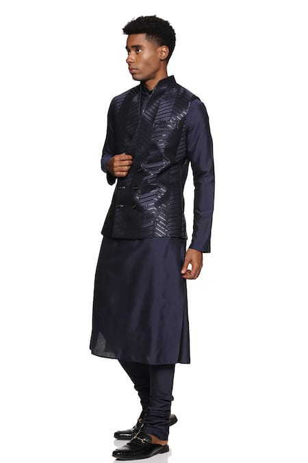 Shop_Paresh Lamba Signatures_Blue Polyester Sequins Chevron Embroidered Bundi _Online_at_Aza_Fashions