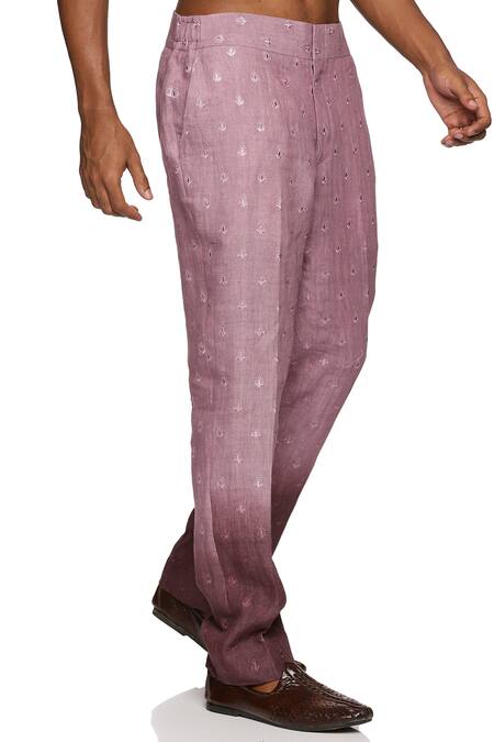 Paresh Lamba Signatures_Purple Georgette, Linen Mirrors, Embroidery Mirrorwork Kurta With Pant_Online_at_Aza_Fashions