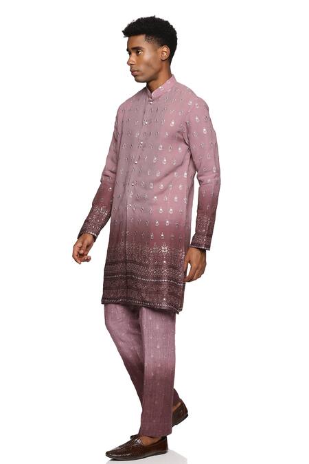 Shop_Paresh Lamba Signatures_Purple Georgette, Linen Mirrors, Embroidery Mirrorwork Kurta With Pant_Online_at_Aza_Fashions
