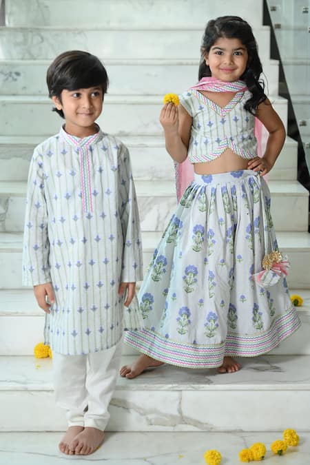 The Plum Bum_Purple Cotton Embroidery Hand Block Print Kurta And Pant Set _Online_at_Aza_Fashions