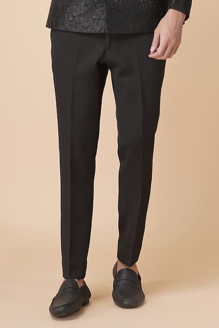 Manish Nagdeo Black Viscose Embroidery Self Embossed Bandhgala With Trouser Online at Aza Fashions Manish Nagdeo_Black Viscose Embroidery Self Embossed Bandhgala With Trouser _Online_at_Aza_Fashions