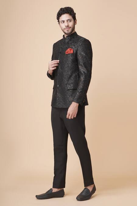 Buy Manish Nagdeo Black Viscose Embroidery Self Embossed Bandhgala With Trouser Online at Aza Fashions Buy_Manish Nagdeo_Black Viscose Embroidery Self Embossed Bandhgala With Trouser _Online_at_Aza_Fashions