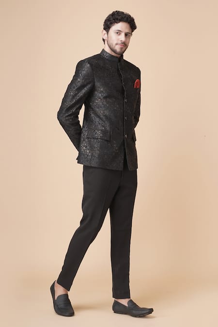 Shop Manish Nagdeo Black Viscose Embroidery Self Embossed Bandhgala With Trouser Online at Aza Fashions Shop_Manish Nagdeo_Black Viscose Embroidery Self Embossed Bandhgala With Trouser _Online_at_Aza_Fashions