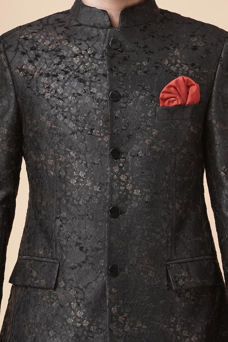 Buy Manish Nagdeo Black Viscose Embroidery Self Embossed Bandhgala With Trouser Buy_Manish Nagdeo_Black Viscose Embroidery Self Embossed Bandhgala With Trouser