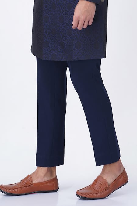 Buy_Manish Nagdeo_Blue Viscose Embroidery Flower Pattern Long Bandhgala With Trouser _Online_at_Aza_Fashions