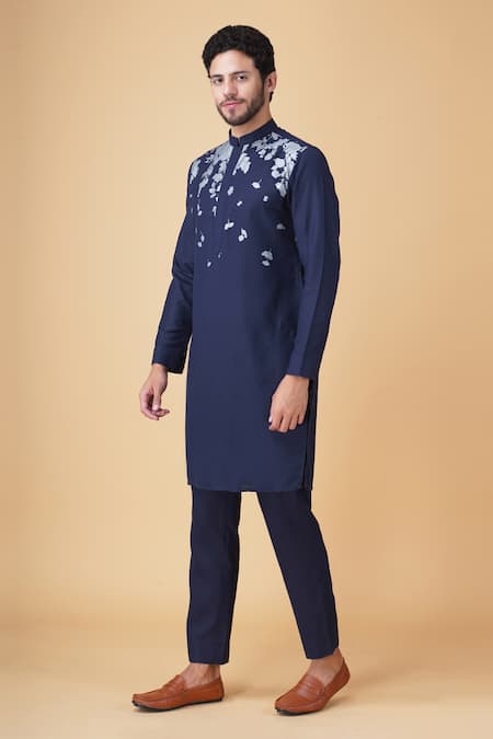 Buy Manish Nagdeo Blue Silk Embroidery, Beads Floral Embellished Bundi Kurta Set Online at Aza Fashions Buy_Manish Nagdeo_Blue Silk Embroidery, Beads Floral Embellished Bundi Kurta Set _Online_at_Aza_Fashions